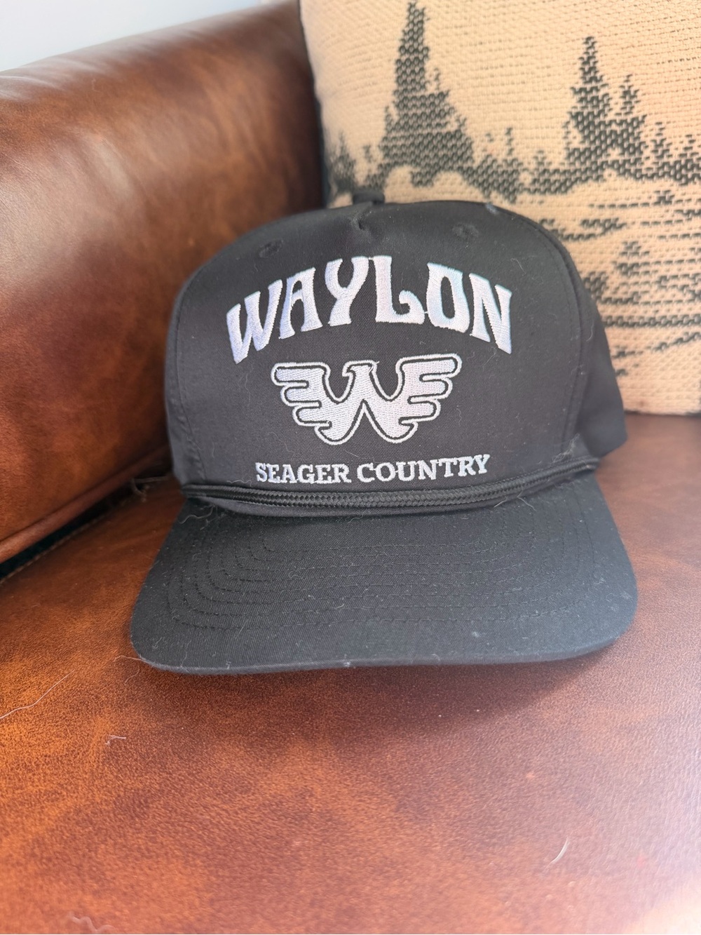 Seager Country Waylon Jennings Black Trucker Hat with Embroidered Logo